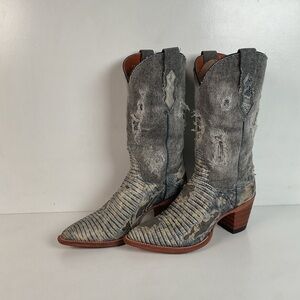 Dan Post Buckshot Lizard Cowgirl Boots 7.5 M Halloween Denim